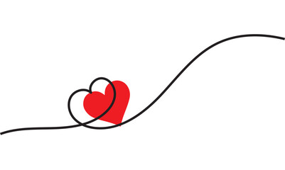 Poster - One continuous drawing of heart and color shape love sign. Thin contour and romantic symbol for greeting card and web banner in simple linear style. Editable stroke.  vector illustration. EPS 10