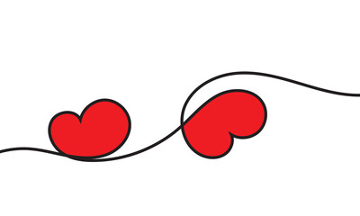 Poster - One continuous drawing of heart and color shape love sign. Thin contour and romantic symbol for greeting card and web banner in simple linear style. Editable stroke.  vector illustration. EPS 10