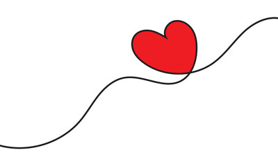 Poster - One continuous drawing of heart and color shape love sign. Thin contour and romantic symbol for greeting card and web banner in simple linear style. Editable stroke.  vector illustration. EPS 10