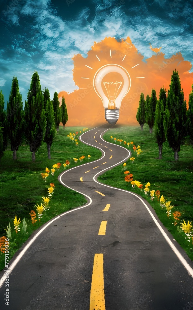 Inspiration Path Pathway to inspiration shown as a winding road to a lightbulb. Stock ...