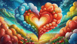 OIL PAINTING STYLE heart of clouds, shimmering with multicolored colors of love