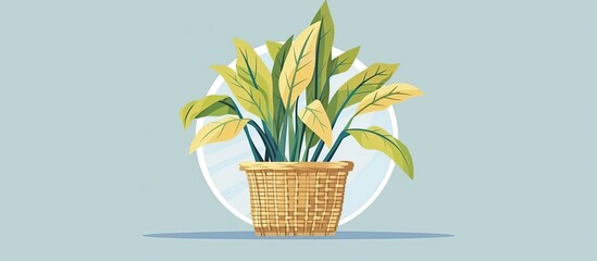 Wall Mural - A houseplant with yellow flowers in a wicker basket, adding a touch of color and nature to any room. Perfect as a decorative piece or gift