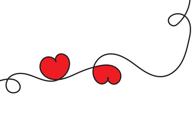 Poster - One continuous drawing of heart and color shape love sign. Thin contour and romantic symbol for greeting card and web banner in simple linear style. Editable stroke.  vector illustration. EPS 10