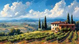Fototapeta Mapy - Tuscan Hills Winery I oil paint illustration