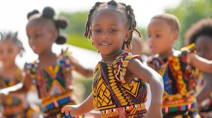 Joyful African Children Dancing in Traditional Attire at Cultural Festival