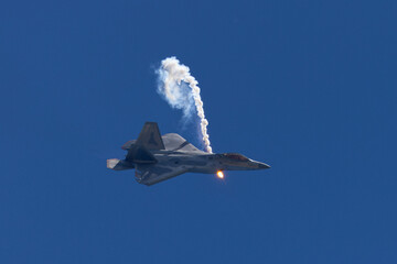 Wall Mural - Side view of a F-22 Raptor deploying a flare