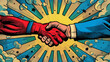 vector illustration handshake in the style of American comics,generative ai