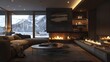 A contemporary living room with a statement fireplace, featuring a sleek, modern design and a roaring fire. 8k,