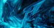 Fluid art. Glitter ink flow. Defocused blue black color shiny dust particles marble texture acrylic paint mix liquid emulsion spill abstract art background.