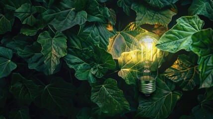 Aufkleber - A light bulb placed on a vibrant green plant. Suitable for eco-friendly concepts