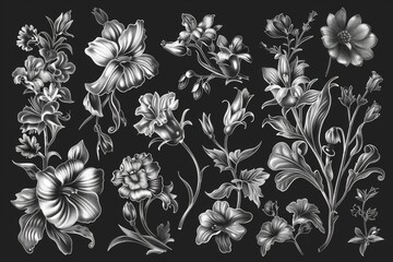 Poster - Vibrant flowers arranged on a dark backdrop, suitable for various design projects