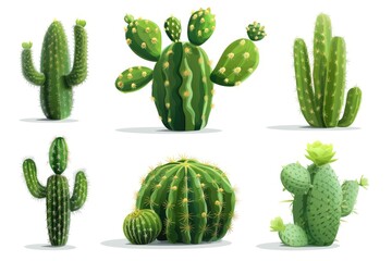 Wall Mural - A variety of cactus plants on a white background. Perfect for botanical designs