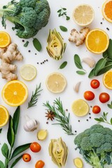 Poster - Assortment of fresh produce on a clean background. Ideal for healthy eating concepts