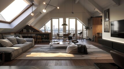 Aufkleber - A cozy living room with stylish furniture and a large flat screen TV. Perfect for interior design concepts