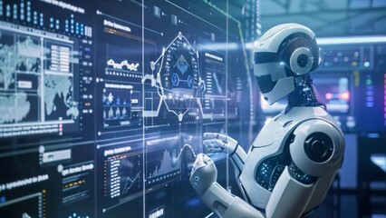 Poster - Robot Analyzing Data on Display Wall