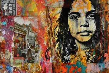 Poster - A captivating mural of a womans face gracing a wall with intricate details and vibrant colors, drawing viewers into her enigmatic gaze