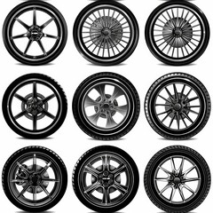 Poster - A collection of four different types of wheels. Suitable for various industrial, automotive, and mechanical concepts