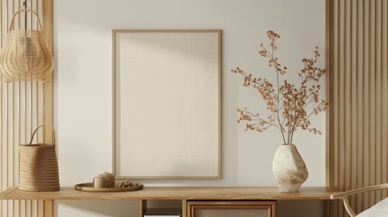 Poster - A simple image of a vase with flowers on a table. Suitable for home decor or interior design concepts
