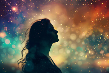 Wall Mural - A woman is silhouetted against a starry sky