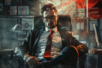 Poster - A man in a suit and tie sitting in a chair. Suitable for business concepts