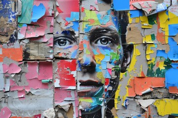 Aufkleber - A detailed close-up of a face depicted on a piece of paper, showcasing intricate features and emotions