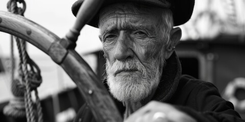 Aufkleber - A classic black and white portrait of an elderly man. Suitable for various projects