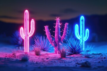 Poster - A group of cactus plants in the desert. Ideal for nature and desert-themed designs