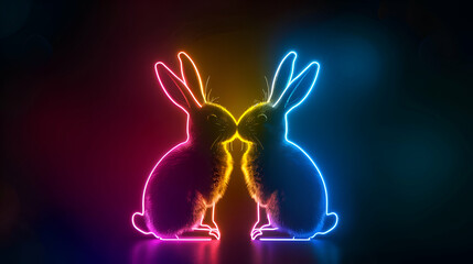 Wall Mural - Kissing neon glow easter bunny concept 