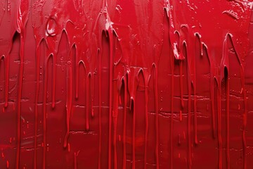 Poster - Red paint dripping down a wall, suitable for backgrounds or textures