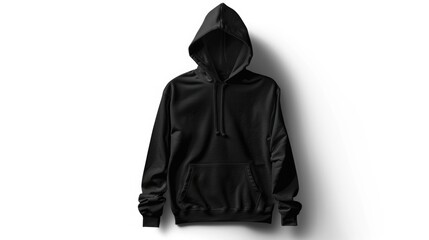 Aufkleber - A black hoodie hanging on a white wall. Suitable for fashion or minimalist concepts