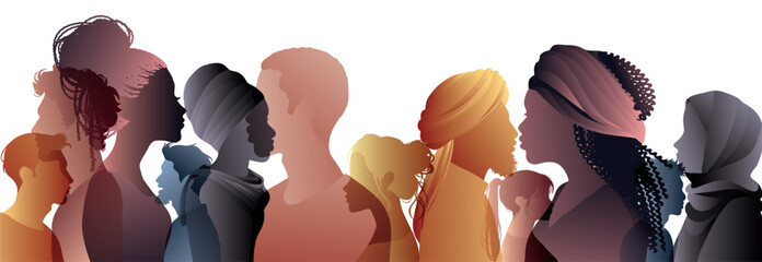 Poster - Profile Silhouettes of Men and Women from Diverse Cultures. People diversity. Racial equality anti-racism concept. Social inclusion.Gender equality.Multicultural society. Community