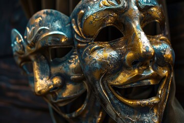 Poster - Close up shot of two masks on a table. Suitable for various themes and concepts