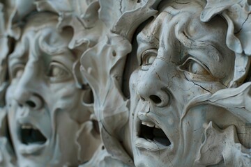 Poster - Detailed close up of a sculpture of a face, suitable for artistic projects