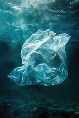Poster - Plastic bag floating in the water, suitable for environmental concept designs