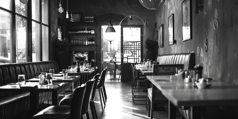 Poster - Black and white photo of a restaurant, suitable for various design projects
