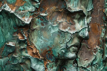 Poster - Close up of peeling paint on metal surface, suitable for industrial or grunge themes