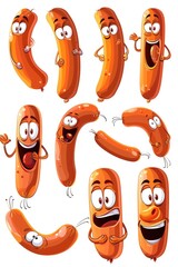 Poster - Cartoon hot dogs with various emotions, suitable for food-related designs