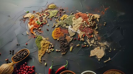 Poster - A unique world map made of spices, perfect for culinary and travel themes