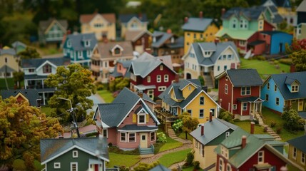 Poster - Vibrant image of a small town with colorful houses. Ideal for travel and real estate concepts