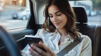 Sticker - Professional Woman Using Smartphone in Car