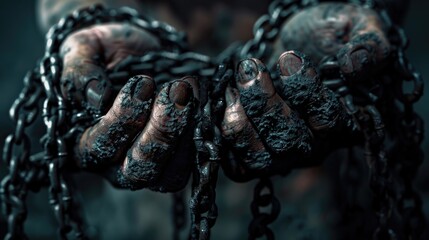 Poster - Close up of a person holding a chain, suitable for industrial or security concepts