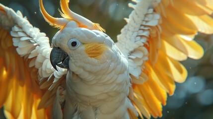 Poster - A beautiful yellow and white bird spreading its wings. Perfect for nature and wildlife projects