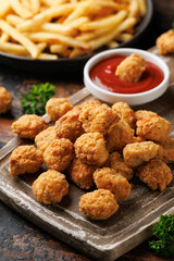 Wall Mural - Crispy Popcorn Chicken with ketchup sauce on wooden board