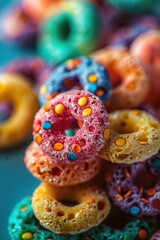 Poster - A pile of delicious and colorful donuts with sprinkles. Perfect for bakery or dessert concepts