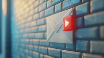 Aufkleber - Close up of a red light on a textured brick wall. Suitable for urban or industrial concepts