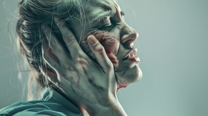 Aufkleber - Close up of a person holding a cell phone to their face. Perfect for technology and communication concepts