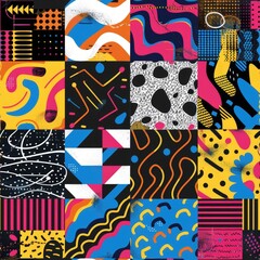 Poster - A collage of vibrant abstract designs on a black background. Perfect for artistic projects and graphic design