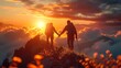 © Pandora arts - People helping each other hike up a mountain Giving a helping hand, Lifestyle Concept AI generated