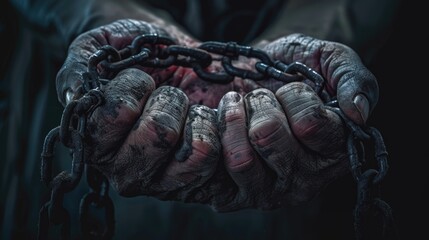 Poster - A close-up image of a person holding a chain. Suitable for various concepts and designs