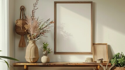 Poster - A picture frame on a wooden table, perfect for home decor projects